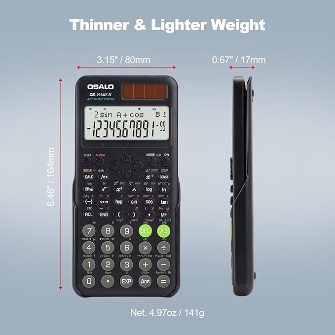 OSALO Scientific Calculator 401 Function 10+2 Digits Display Solar Battery Calculators Fraction Statistics Integral for Middle and High School College Students (OS 991MS 2nd Edition)