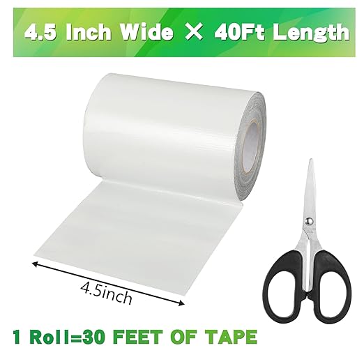 4.5Inch × 40FT RV Awning Repair Tape with Scissors, Outdoor Heavy Duty Repair Tape for Tarp, Tent, Boat Cover, Canvas, Sail Tape, Waterproof, UVproof and Heat-Resistant Tear Repair Pctch Kit