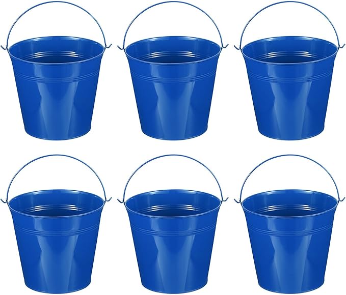 PATIKIL 7"x6.2" Small Metal Buckets with Handle, 6 Pcs Mini Galvanized Bucket Colorful Easter Buckets for Crafts Party Favors Decoration, Dark Blue