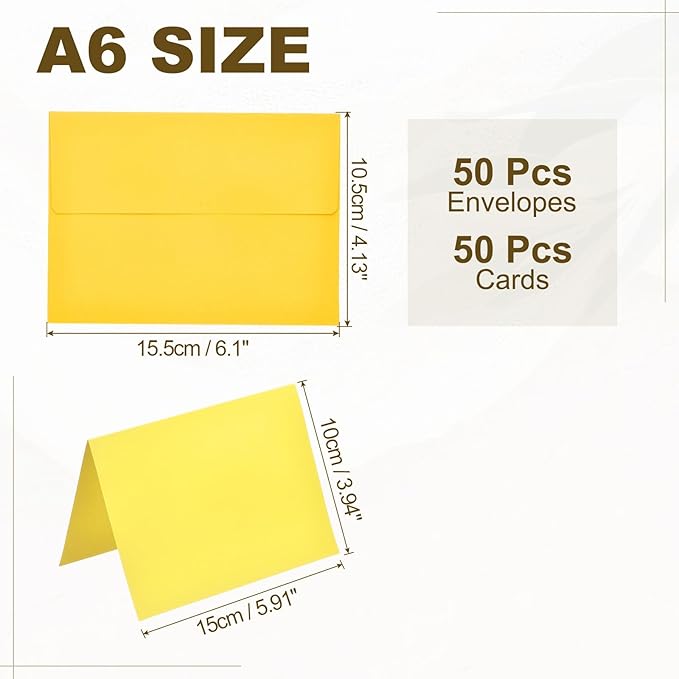 PATIKIL 50Pack Lemon Yellow 4x6 Blank Cards and Envelopes, Self Seal A6 Envelopes with Folded Cardstock Small for Greeting Cards Wedding Greeting Birthday Invitations Letter Mailing
