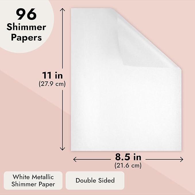 Metallic Shimmer Paper Sheets - White, 8.5 x 11 In, 110 GSM, 96 Sheets, Double-Sided - Invitations & Crafts, Printer-Friendly, Scrapbooking & DIY Projects