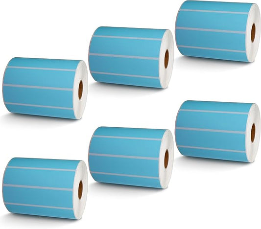 BETCKEY - 4" x 1" Multipurpose Labels Compatible with Zebra & Rollo Label Printer,Premium Adhesive & Perforated[Light Blue, 6 Rolls, 8250 Labels]