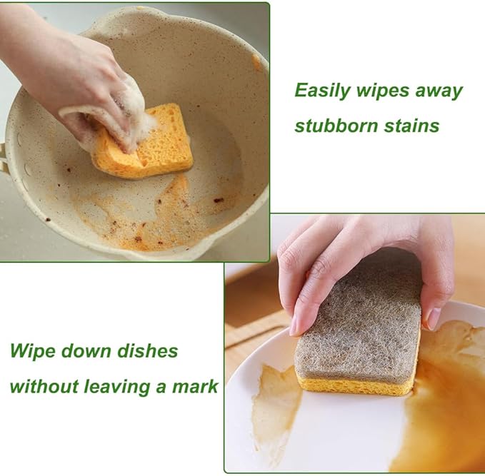 Natural Sponges for Dishes - Natural Dish Sponge, Palm Fiber Scrubbing Sponge with Non Scratch Biodegradable Sponges 12 Pack