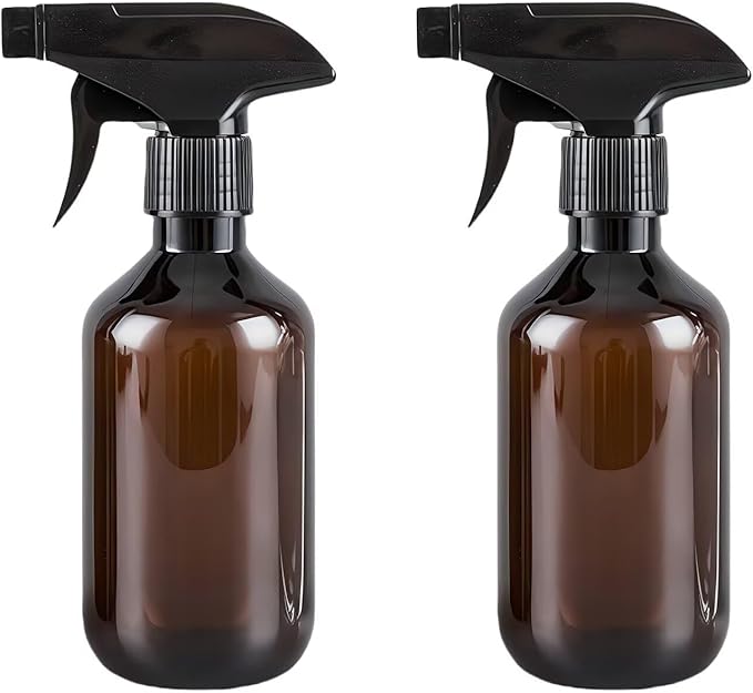 2 PCS Plastic Spray Bottles Set, 10oz/300ml Brown Refillable Container Empty Spray Bottle with Adjustable Head Sprayer and Stream for Cleaning Hair, Pet, Products, Plants