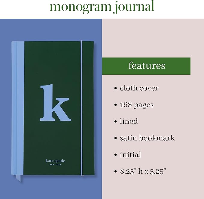 kate spade new york Just Mine Notebook Journal, Monogram Cloth Hardcover Journal, 8.25" x 5.25", Diary Includes 168 Lined Pages, (K)