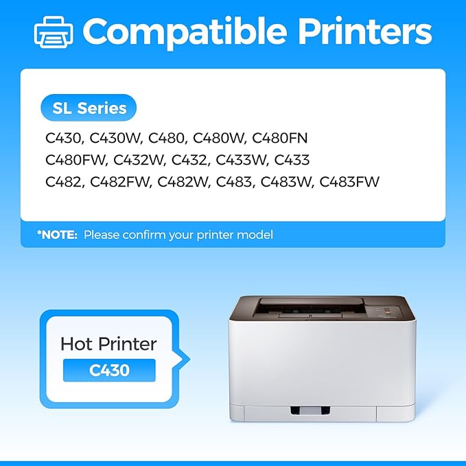 CLT-404S 404S Toner Cartridge 4-Pack High-Yield Replacement for Samsung CLT-K404S CLT-C404S CLT-M404S CLT-Y404S Compatible with Samsung SL-C430 C430W C480 C480W C480FW C432W C433 C482FW C483FW Printer