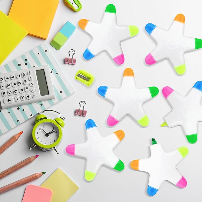 100 PCS Star Highlighters Bulk 5-in-1 Colorful Watercolor Highlighter Pens Assorted Colors Creative Star Shape Fluorescent Pens for School Office Travel Aesthetic Stationery Supplies