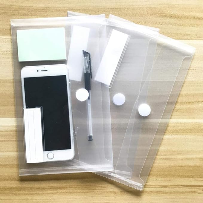 A5 Plastic Clear Envelopes Folder with Hook & Loop Closure 6x10" Invoice Receipt Cash Organization with Label Pocket 12pcs