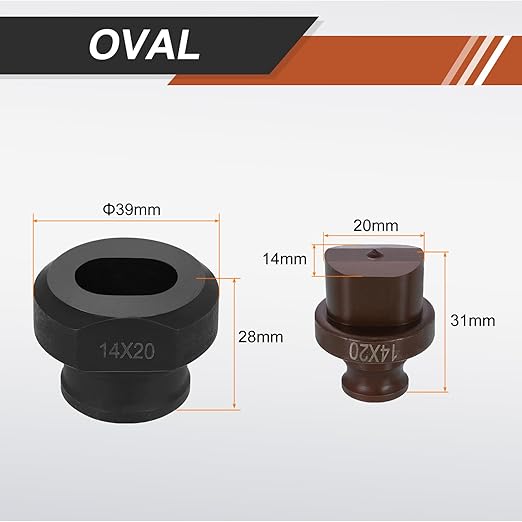 HARFINGTON Hydraulic Hole Punch Die 14x20mm Oval Hole 40Cr Steel Electric Punching Kit for MHP-20 JP-20 Electric Punching Machine, Burgundy & Black