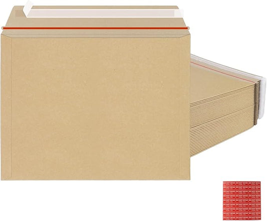 50 Pack Rigid Mailers 9.5x12.5 inch, Self Seal Photo Document Mailers, Stay Flat Kraft Cardboard Envelopes for Photos, Document, CD(Kraft Browm)