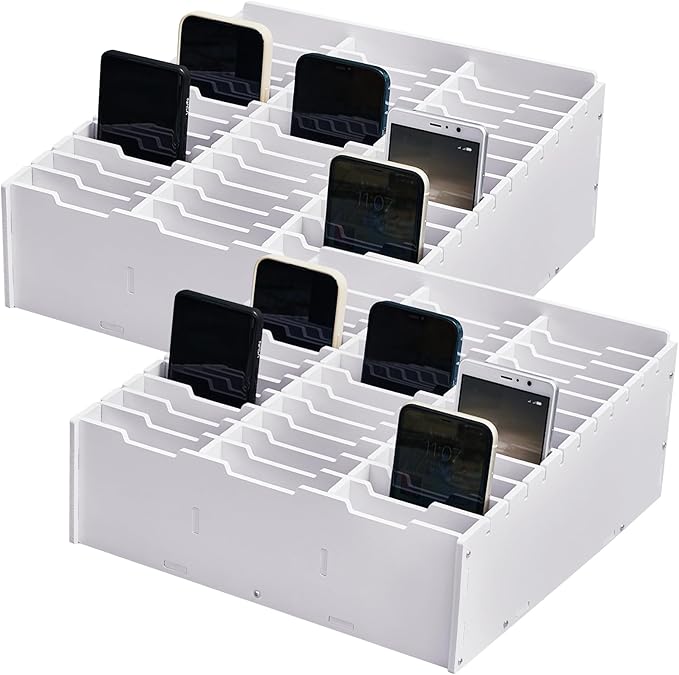 Ctosree 2 Pcs Cell Phone Holder School Desk Calculator Storage Box Holder Case Multifunctional Classroom Caddy Cell Phone Organizer (15.35 x 12.22 x 4.45 Inch)