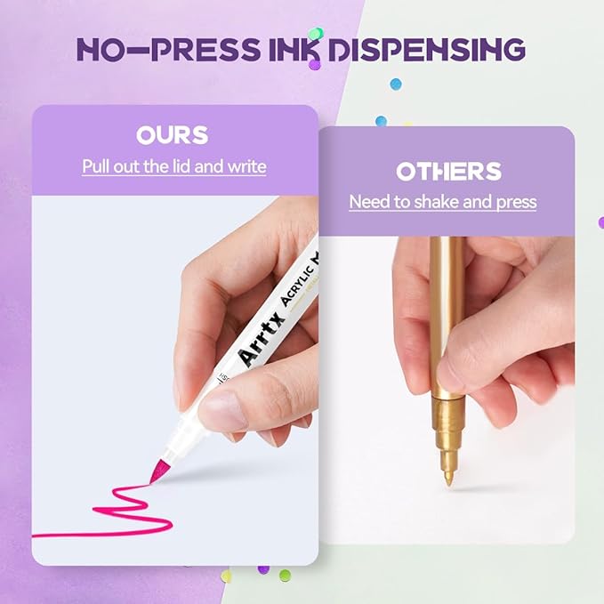 Arrtx Acrylic Paint Markers 60B,Brush Tip Acrylic Markers for Rock Painting,Glass,Stone,Wood,Ceramic Fabric Art Supplies,Stocking Stuffer Gifts for women men