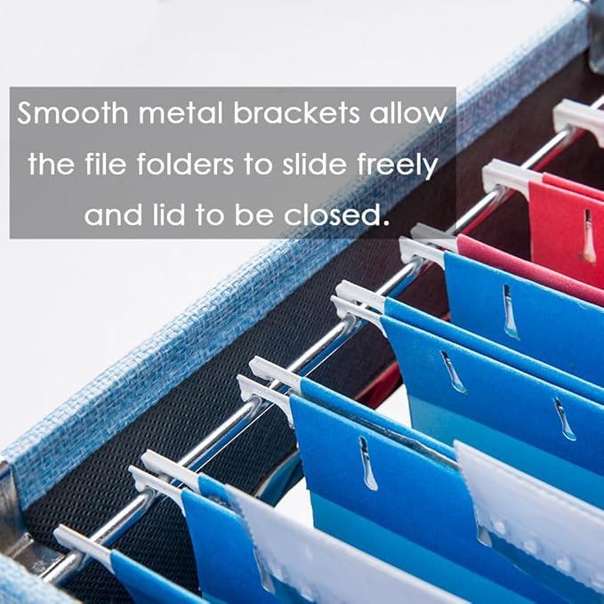 PRANDOM File Organizer Box - Set of 1 Collapsible Decorative Linen Filing Storage Hanging File Folders with Lids Office Cabinet Letter/Legal Blue (17x14x11.2 inch)