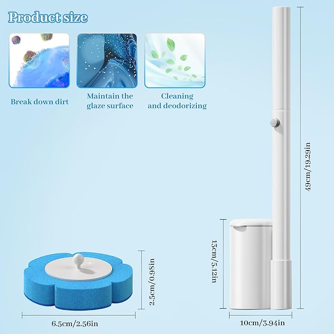 Dexmary Disposable Toilet Brush Set with Holder, Angled Cleaning Wand with 24 Refill Heads, Wall-Mounted Hygienic Toilet Cleaner (Ocean, Lemon, Lavender Scents)