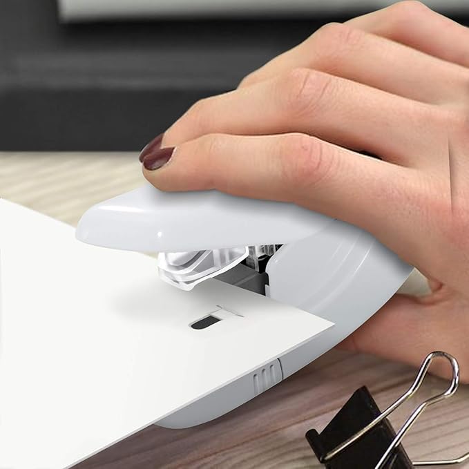 Plus Paper Clinch Compact Staple-Free Stapler, Ivory White