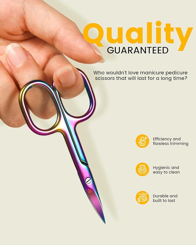 BEZOX Curved Nail Scissors – Fingernail Toenail Scissor for Women, Small Manicure Scissors for Thick Nails, Ultra-Sharp Curved Blades for Precision Grooming - Rainbow