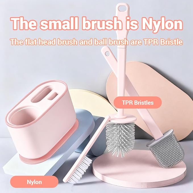 MOUMOUTEN Toilet Brush Set, Bathroom Accessories, Toilet Bowl Cleaners, Deep Cleansing Multifunctional Hanging Toilet Brush Set for Bathroom(Cherry Blossom Pink)