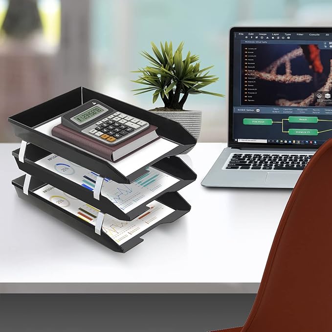 Acrimet Facility 3 Tier Letter Tray, Front Load, Letter Size/A4, Desktop File Organizer, Plastic (Black Color)