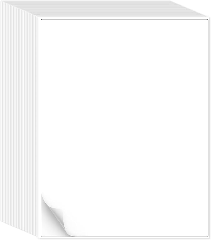 L LIKED 500 Sheet 8.5 x 11 Full Sheet Label, Matte, White Sticker Paper for Laser & Inkjet Printers (500 PCS)