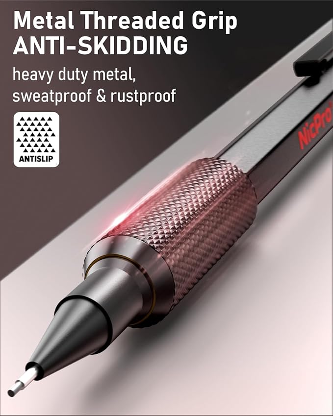 Nicpro 35PCS Art Mechanical Pencil Set, Metal Drafting Pencil 0.5, 0.7, 0.9,1.3 mm & 2mm with 21 Tube Lead Refills(6B 4B 2B HB 2H 4H Colors) Weatherproof Barrel for Outdoor Writing Drawing Sketching