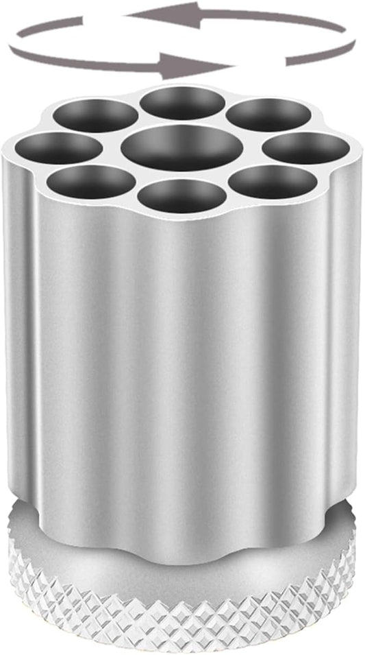 Rotating Revolver Pen Holder, Gun Cylinder Pen Holders, Favorite Pencil Holder and Perfect Stationery Supplies (Silver)
