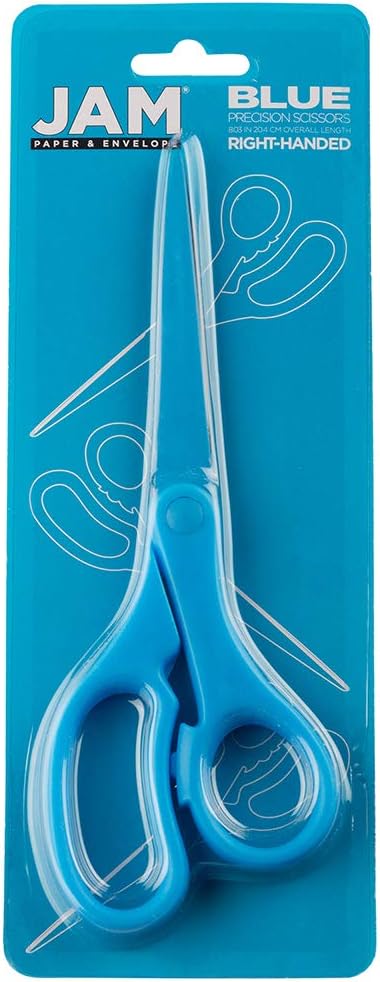 JAM PAPER Multi-Purpose Precision Scissors - 8 Inch - Blue - Ergonomic Handle & Stainless Steel Blades - Sold Individually