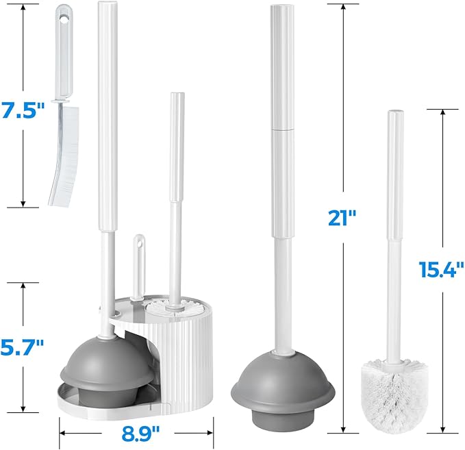 FORASTO 3 in 1 Toilet Brush and Plunger Set,Toilet Bowl Brush Plunger Set,Toilet Brush Plunger Combo,Cleaning Brush,Cleaning Supplies, Crevice Cleaning Brush, Bathroom Cleaning Tools, Pearl White