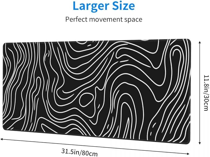 Desk Pad,Office Desk Mat 31.5"×11.8" Large Gaming Mouse Pad,Durable Extended Computer Mouse Pad,Waterproof Thick Big Mouse Pads with Non-Slip Rubber Base Office Home Black Topographic Map