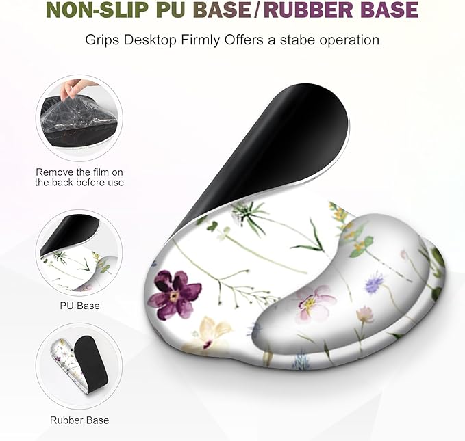 Gaming Mouse Pad, Large Desk Mat, Cute Desk Pad Protector, 4in1 XXL Mousepad + Keyboard Wrist Rest+Mouse Wrist Rest+Coaster Set with Ergonomic Desk Pad for Home Office Computer, Purple Flower Plants