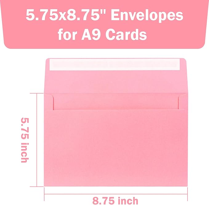 A9 Envelopes Pink 5.75x8.75 Invitation Envelopes Self Seal Pack of 50 Blank Envelopes for Cards Pink