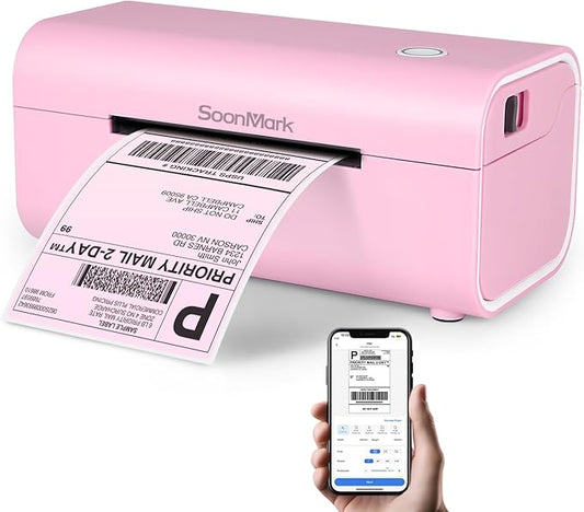 Bluetooth Thermal Label Printer, Wireless 4x6 Shipping Label Printer for Small Business Shipping Packages, Compatible with iPhone, Android, Mac, Windows, Etsy, Ebay, Shopify, USPS (Pink)