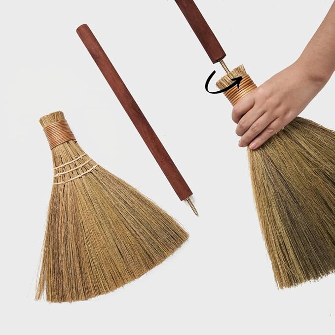 TTS For Home Natural Whisk Sweeping Hand Handle Broom - Vietnam Handmade Straw Soft Broom Design for Home, Kitchen, Grage, Bedroom 12.2" Width, 26.38" Length