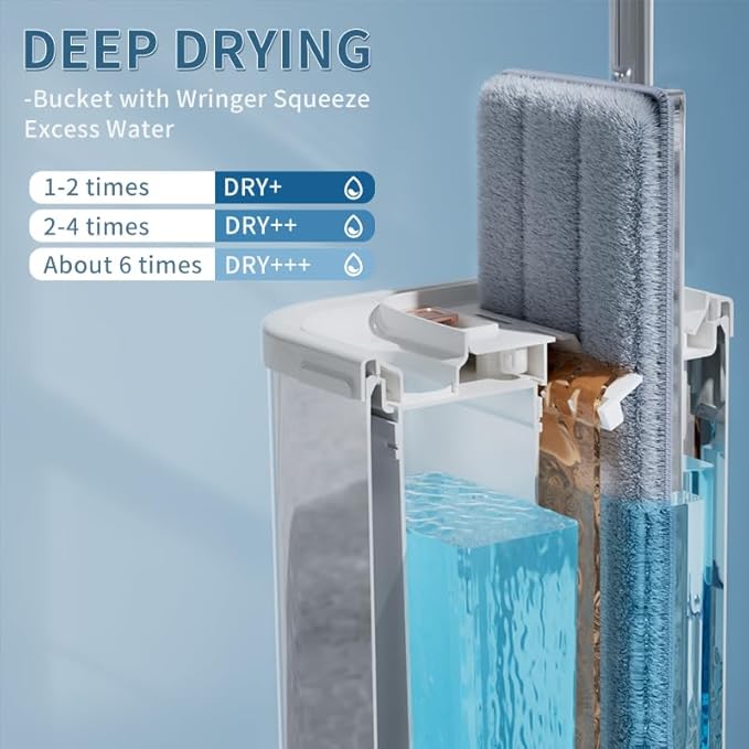 SWIFTIRON Separates Dirty Water Mop, Flat Mop and Bucket for Home with 4 Extra Refills, Stainless Steel Mop and Bucket with Wringer (Silver)