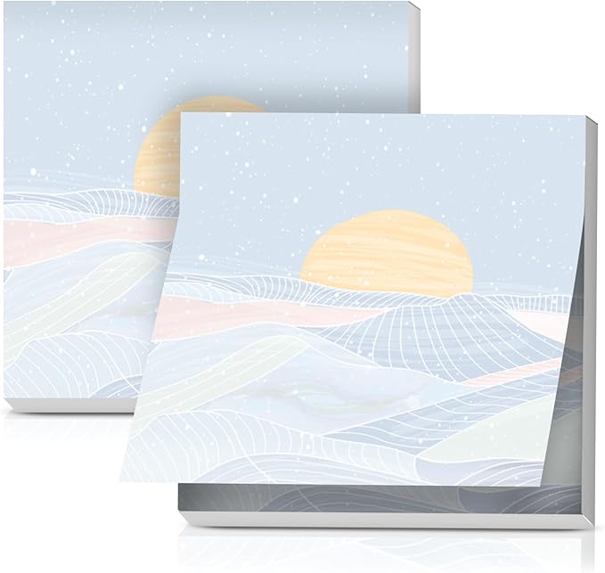 2 Pack Sticky Notes 3x3 Inches, Bright Cute Strong Sticking Power, Easy to Post for Home, Office, 80sheets/Pads, Cartoon Sunset