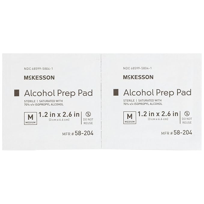 McKesson Alcohol Prep Pads [Pack of 4000] 70% Isopropyl, Individually Wrapped Wipes, Sterile, Medical-Grade, First Aid, Medium, 200 Count, 20 Boxes
