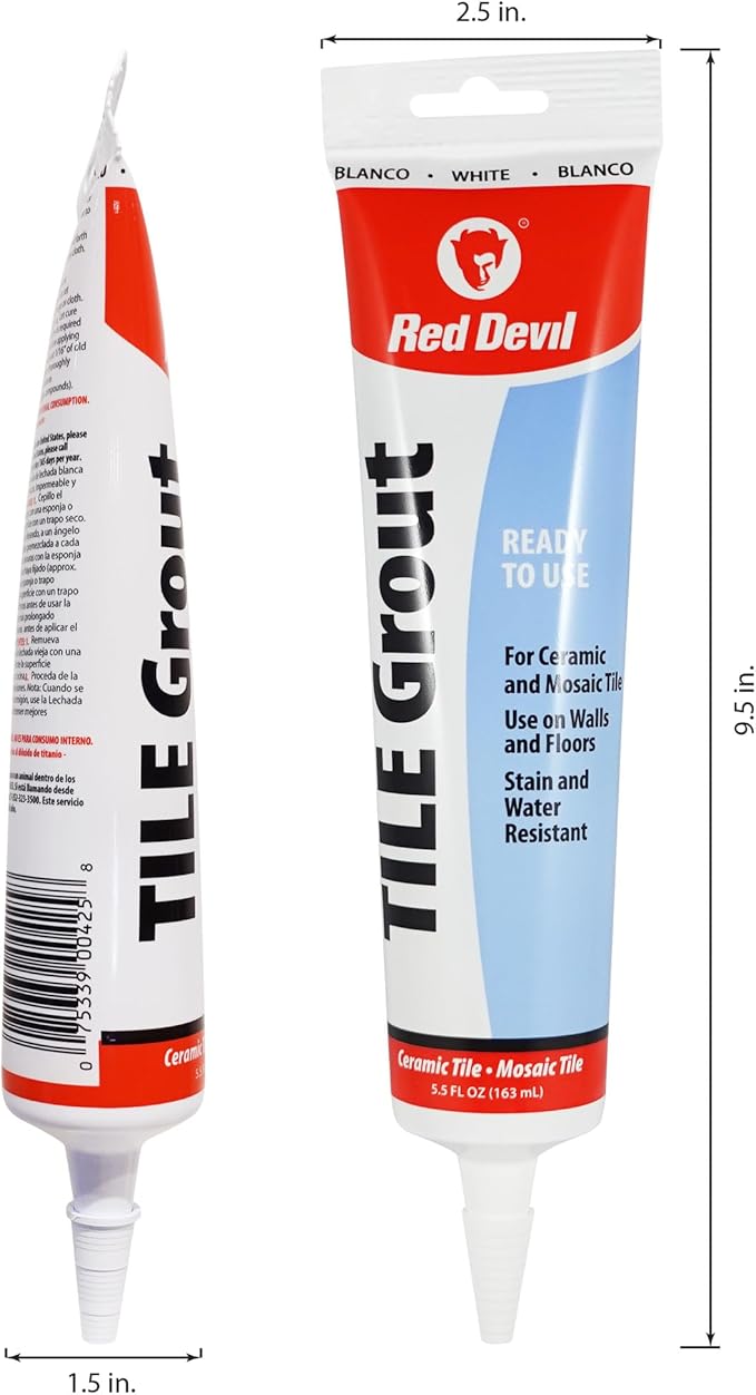 Red Devil 0425 Pre-Mixed Tile Grout Squeeze Tube, 5.5 oz., White