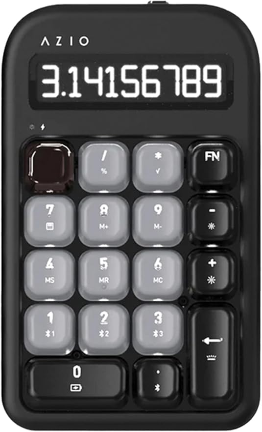 AZIO IZO Wireless Mechanical Calculator & Number Pad (Black/Dark Bronze) - Bluetooth 5.0 & USB, Gateron-Red Mechanical Switch, 9 Backlight Modes, Rechargeable, PC & Mac, Black Willow (IN404)