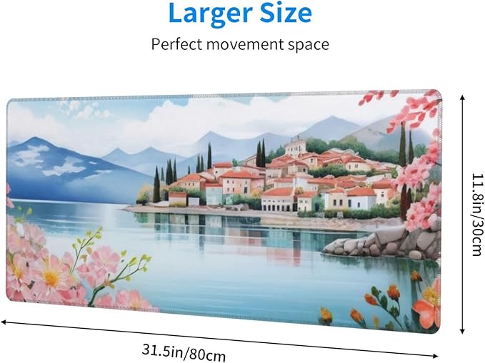 Gaming Mouse Pad, Large Non-Slip Rubber Base Mousepad, Keyboard Mouse Mat, Desk Pad with Stitched Edges, 31.5x11.8inch, Laker Town