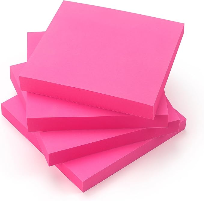 Sticky Notes 3x3 Pop Up Self-Stick Notes Pads with Bright Colors, Easy to Post for Office, School, Home, 4 Pads/Pack, 90 Sheets/Pad (Rose Red)