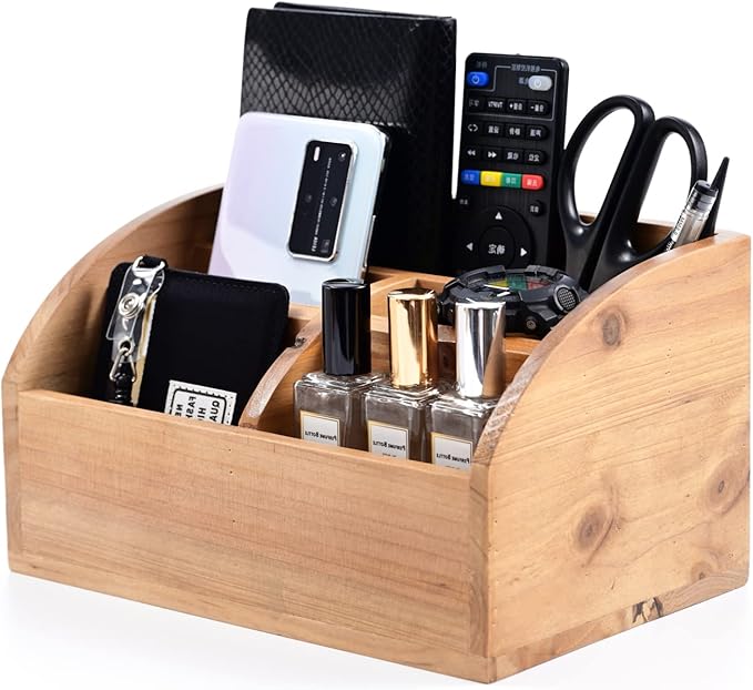 Farmhouse Solid Wooden Mail Sorter Wood Desk Organizer TV Remote Holder Rustic Vintage Caddy Mail Basket Storage Caddy for Bills, Kitchen, Desktop, Workspace Counter Top Home Decor Office Supplies……