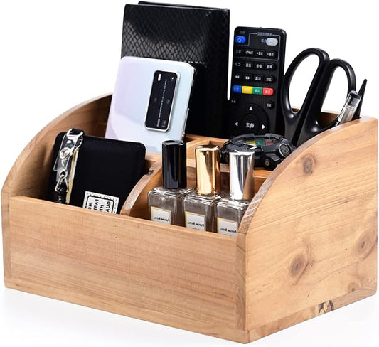 Farmhouse Solid Wooden Mail Sorter Wood Desk Organizer TV Remote Holder Rustic Vintage Caddy Mail Basket Storage Caddy for Bills, Kitchen, Desktop, Workspace Counter Top Home Decor Office Supplies……