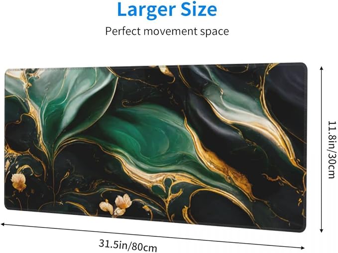 Desk Pad,Office Desk Mat 31.5"×11.8" Large Gaming Mouse Pad,Extended Computer Mouse Pad,Waterproof Thick Big Mouse Pads with Non-Slip Rubber Base Office Home Green Gold Marble Flower
