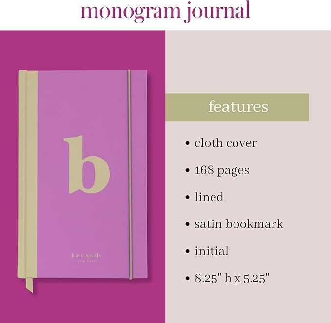 kate spade new york Just Mine Notebook Journal, Monogram Cloth Hardcover Journal, 8.25" x 5.25", Diary Includes 168 Lined Pages, (B)