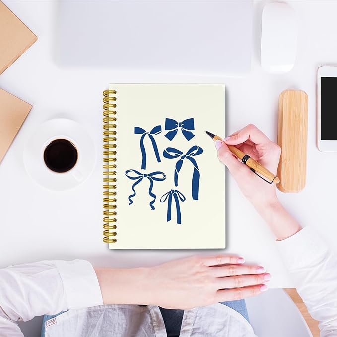 LiTiu Preppy Spiral Journal Notebook,Coquette Girly Style Notebook for Teen Girls Women,Bow Preppy Funky Hardcover Spiral Notebook 5.8x8.3