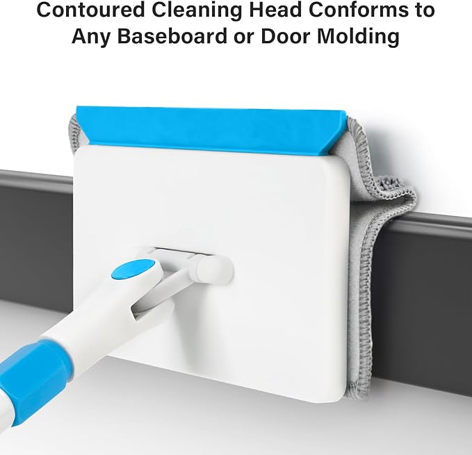 Cleaning Tools for Baseboard, Baseboard Cleaner Tool with Handle, 4 Reusable Cleaning Pads Wall Cleaner for Baseboards Cleaning, Ceiling, Wall, Floor, Shower Bathroom Kitchen