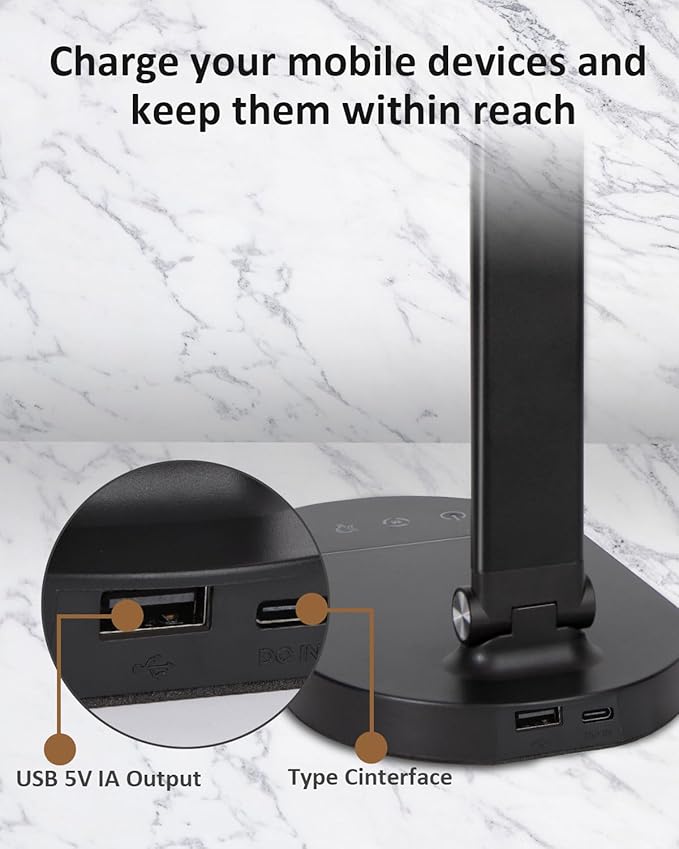 LED Desk Lamps for Home Office, 14W Bright Double Swing Arm LED Desk Lamp with USB Charging Port, Eye-Caring Task Lamp, Desktop Lamp with Night Light Table Read Light for Bedroom Work Study Craft