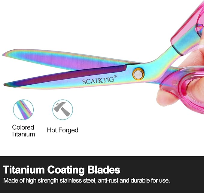 Acrylic Scissors Set, Office Scissors for Desk Heavy Duty, Pink Clear Comfort-Grip Handles and Titanium Coated Blades, Sharp Scissors all Purpose for Sewing, Art, Craft, School, Home Supplies