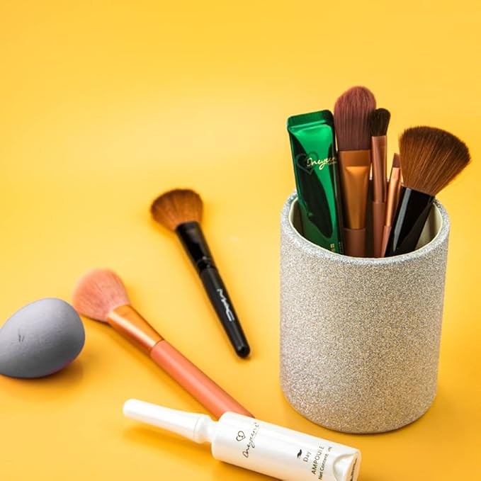 CXLE Pencil Holder Desk Organizer, PU Leather Pen Holder for Desk Decor Organizer Cosmetics Brush Holder for Teachers Students Storage Box Office Classroom(Sliver)