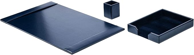 DACASSO Bonded Leather Desk Set - Luxury Leather Desk Pad & Desk Organization Essentials (Navy Blue, 3 Piece)