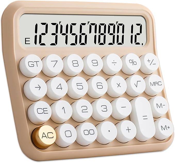 Calculators, Benkaim Desk Calculator, Basic Standard Calculator,12 Digit Large LCD Display Big Button for School, Home & Business Use, Gold Desk Accessories(Beige)